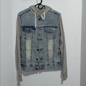 Jean jacket/grey hoodie